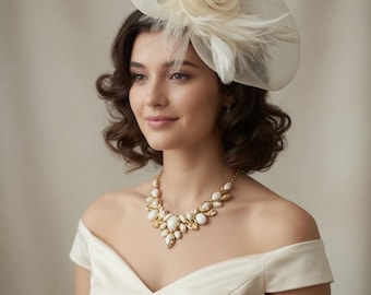 Ivory White Feather Fascinator Hat: Kentucky Derby, Tea Party, Wedding