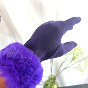 Purple Faux Fur Cuff Gloves: Touchscreen Winter Gloves