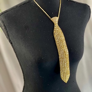 GOLD Luxury Rhinestone Tie Necklace – Statement Crystal Neckpiece