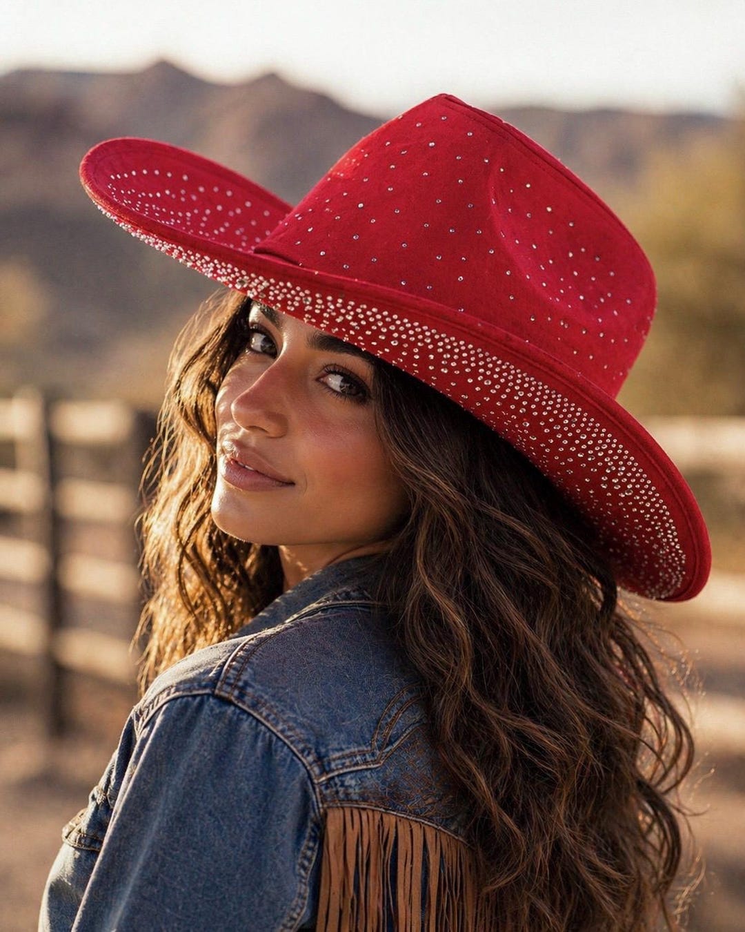 Red Pink Rhinestone Cowboy Hat – Glam Western Hat With  display picture 3