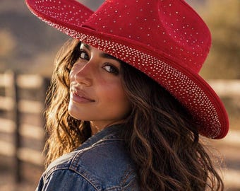 Red Pink Rhinestone Cowboy Hat – Glam Western Hat with Sparkling Crystal Accents