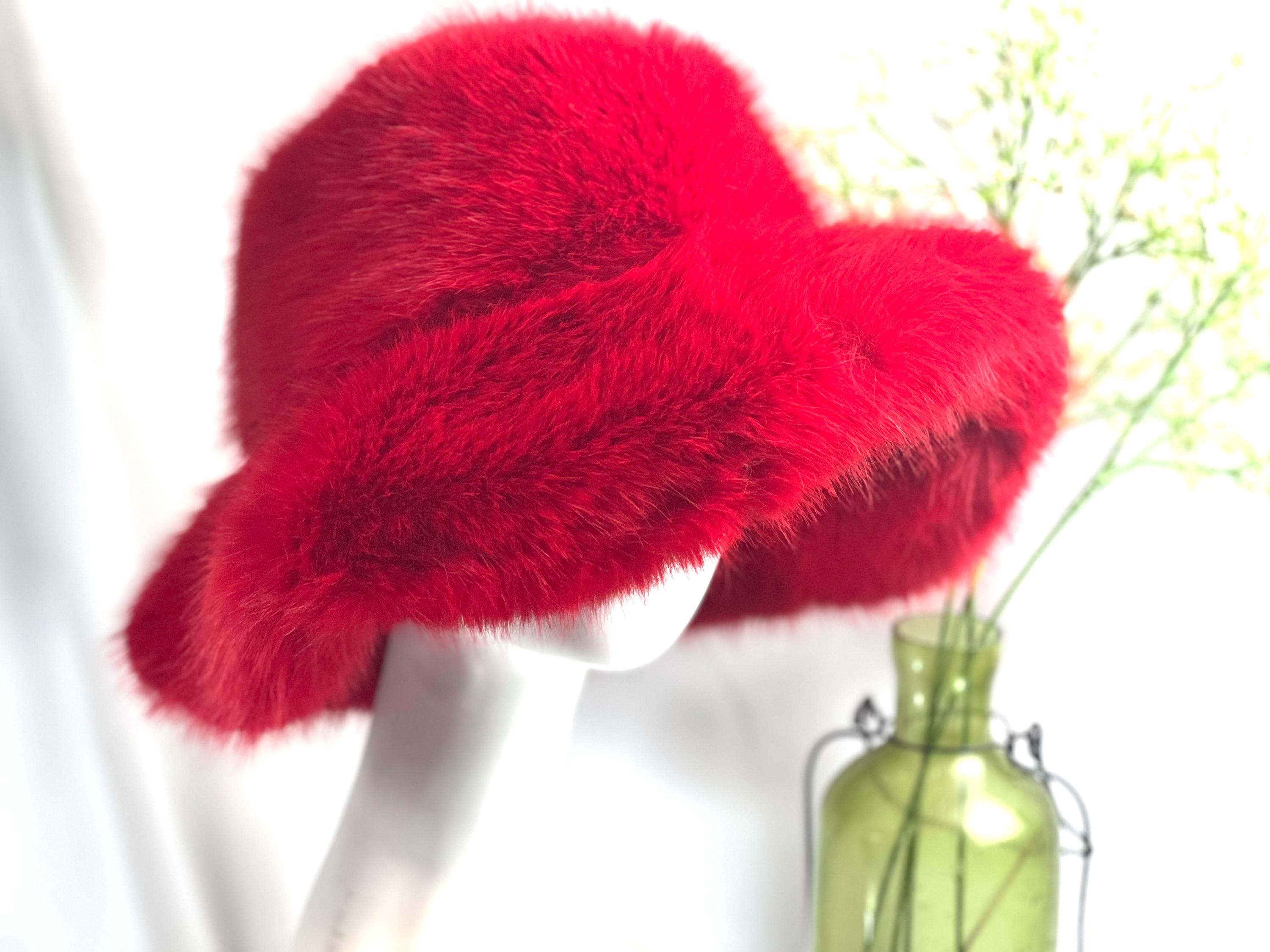 Elegant Red Fur Hat with Jewel Accent Elora Faux Fur Cowboy Hat - Burgundy | JW PEI main image 4