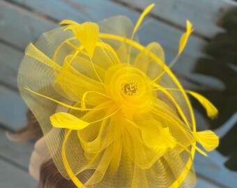 Yellow Feather Fascinator Hat: Kentucky Derby Tea Party  display picture 3