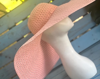 Pink Raffia Sun Hat: Wide Brim Floral Beach Hat