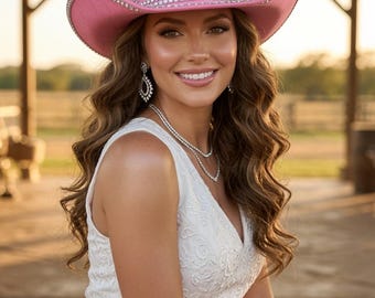 Pink Rhinestone Cowboy Hat – Wide Brim Paisley Western Glam Cowgirl Hat