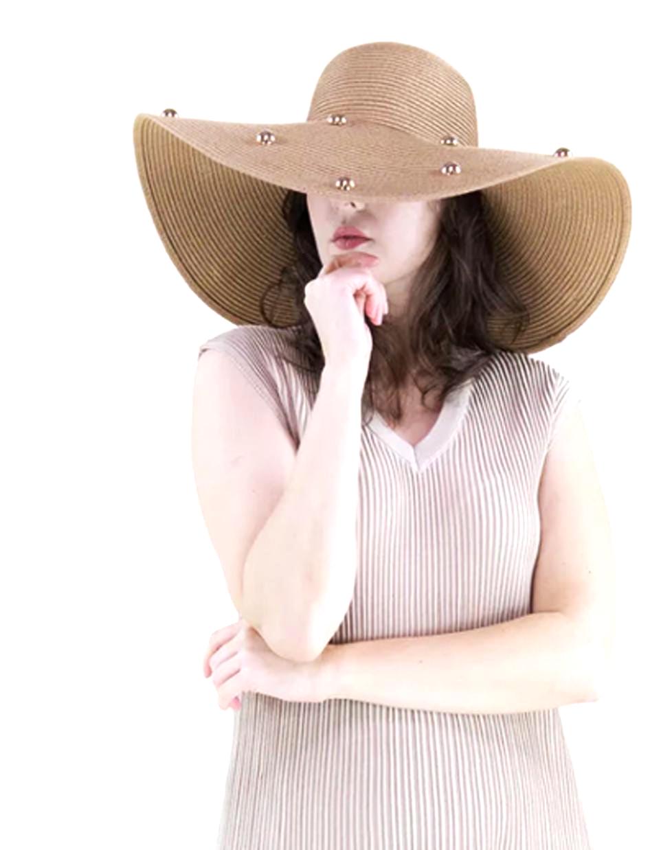 Khaki Sun Hat: Wide Brim Floppy Hat With Gold Studs - Etsy display picture 1