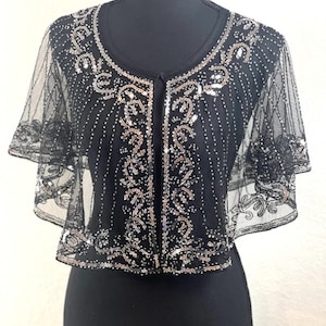 Black Silver Elegant Elegance-Inspired Sequined Bridal Shawl Perfect for Glamorous Weddings and Parties