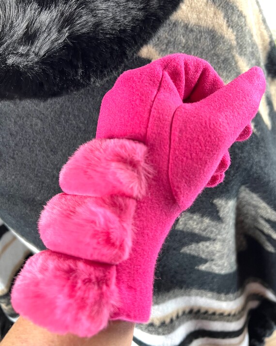 Fuchsia Pink Faux Fur Cuff Gloves: Touch Screen Winter Gloves - Etsy