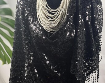black glitter evening shawl