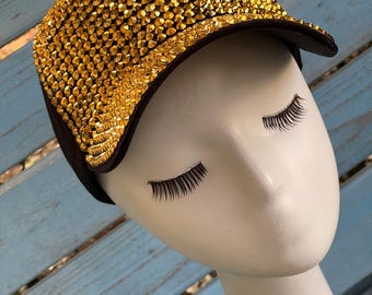 Gold Rhinestone Baseball Cap: Unisex Sparkly Bling Festival  display picture 2