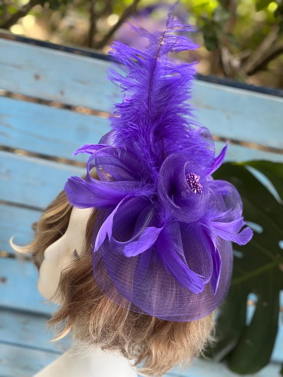 Purple Feather Fascinator Hat: Derby, Wedding, Tea Party - Etsy display picture 2