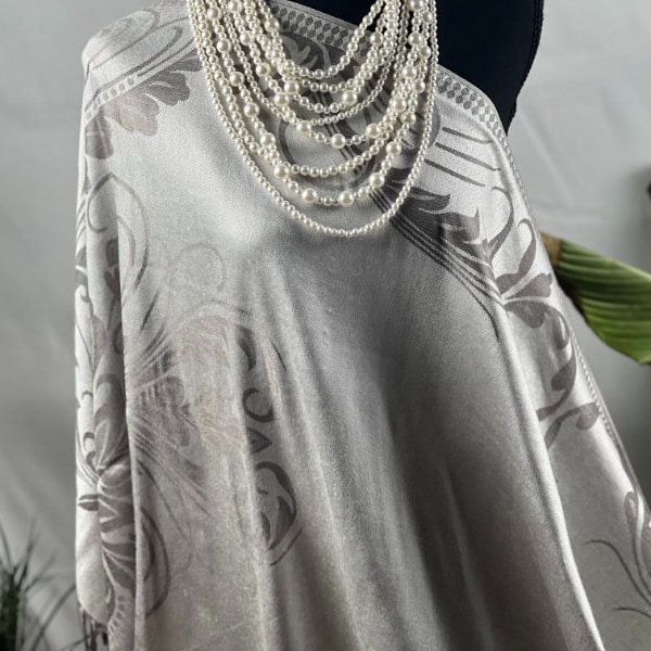 Sophisticated Silver Floral Pashmina Shawl | Elegant Light Grey Wrap | Versatile & Soft | SOL24A034