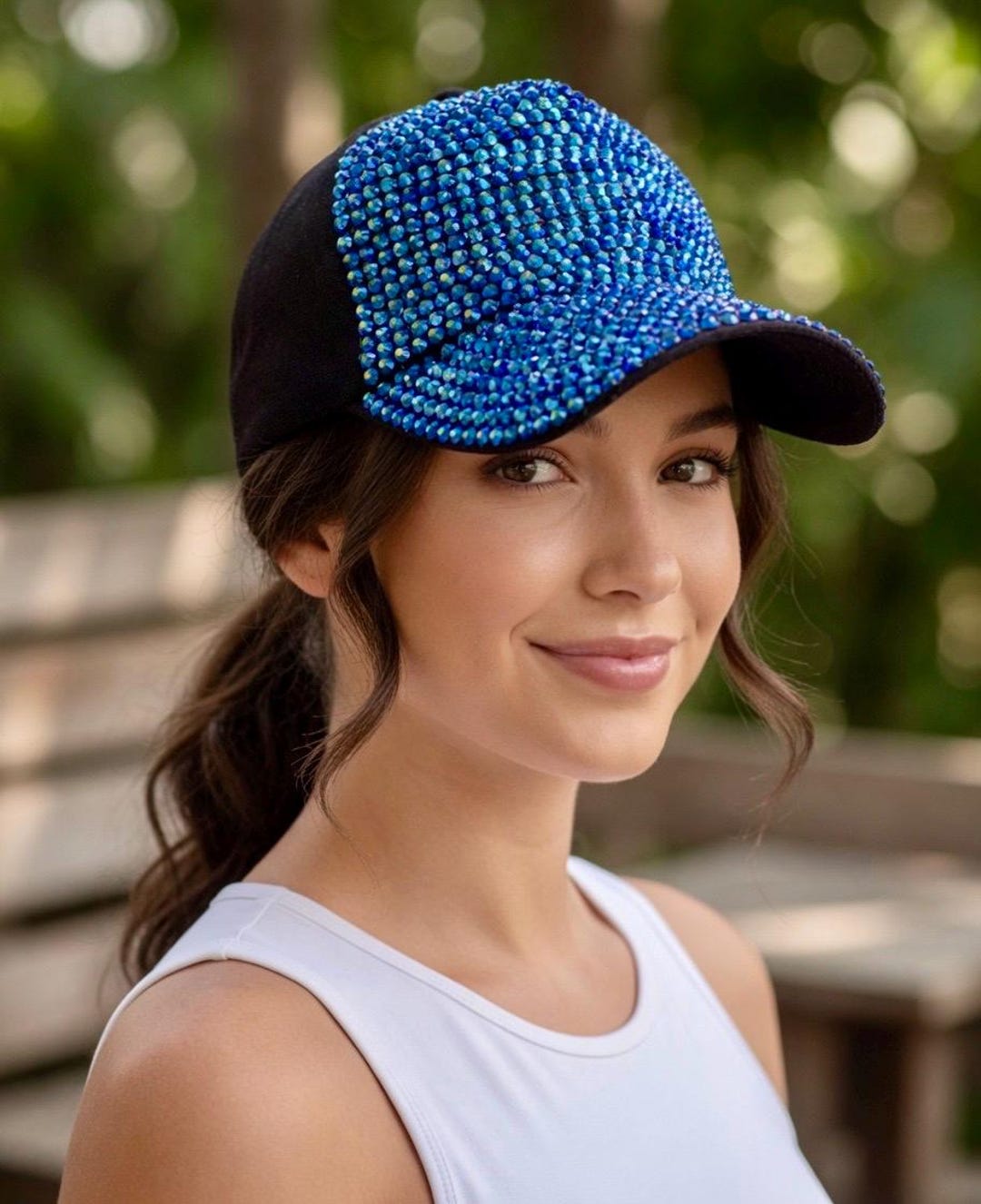 Royal Blue Rhinestone Baseball Cap: Sparkly Festival Bling  display picture 3