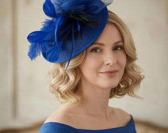 Royal Blue Feather Fascinator: Kentucky Derby Tea Party Hat