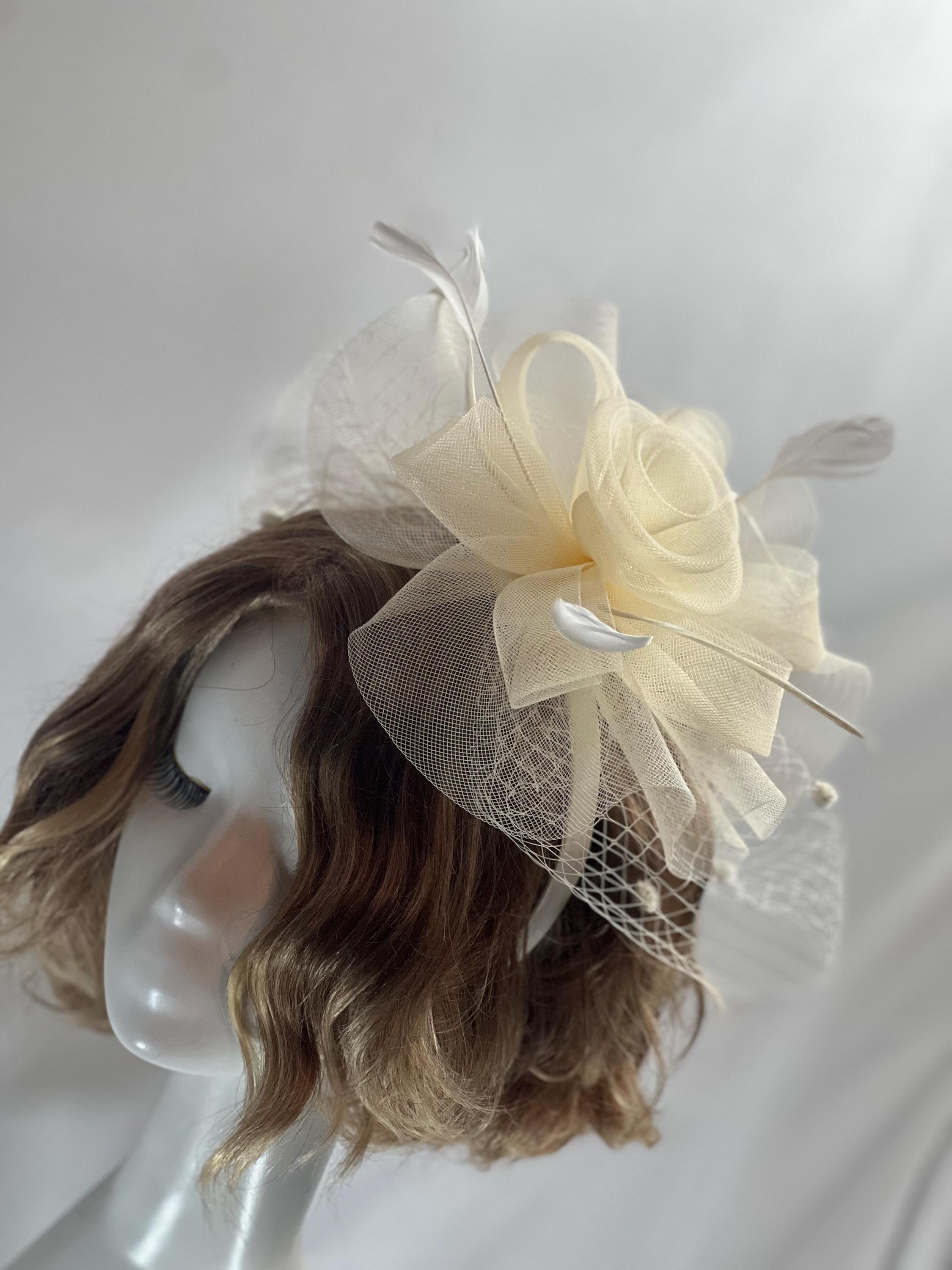 ?Creme KENTUCKY DERBY, Wedding, TEA Party, Worship Fascinator Hat Feather Kentucky Derby Hat Flower Fascinator - Champagne  main image 2