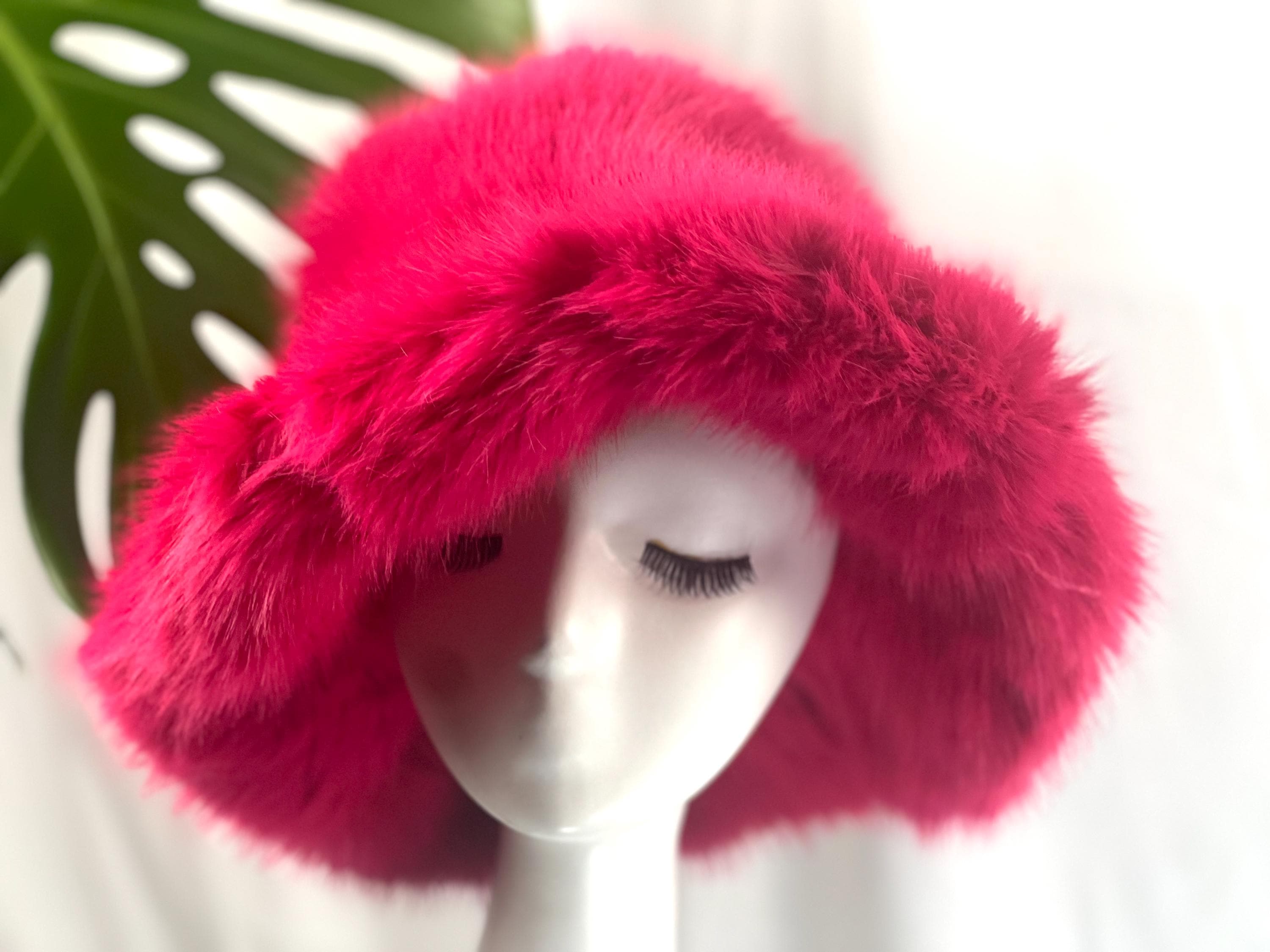 Hot Pink Faux Fur Bucket Hat: Elegant Winter Fashion - Etsy display picture 3