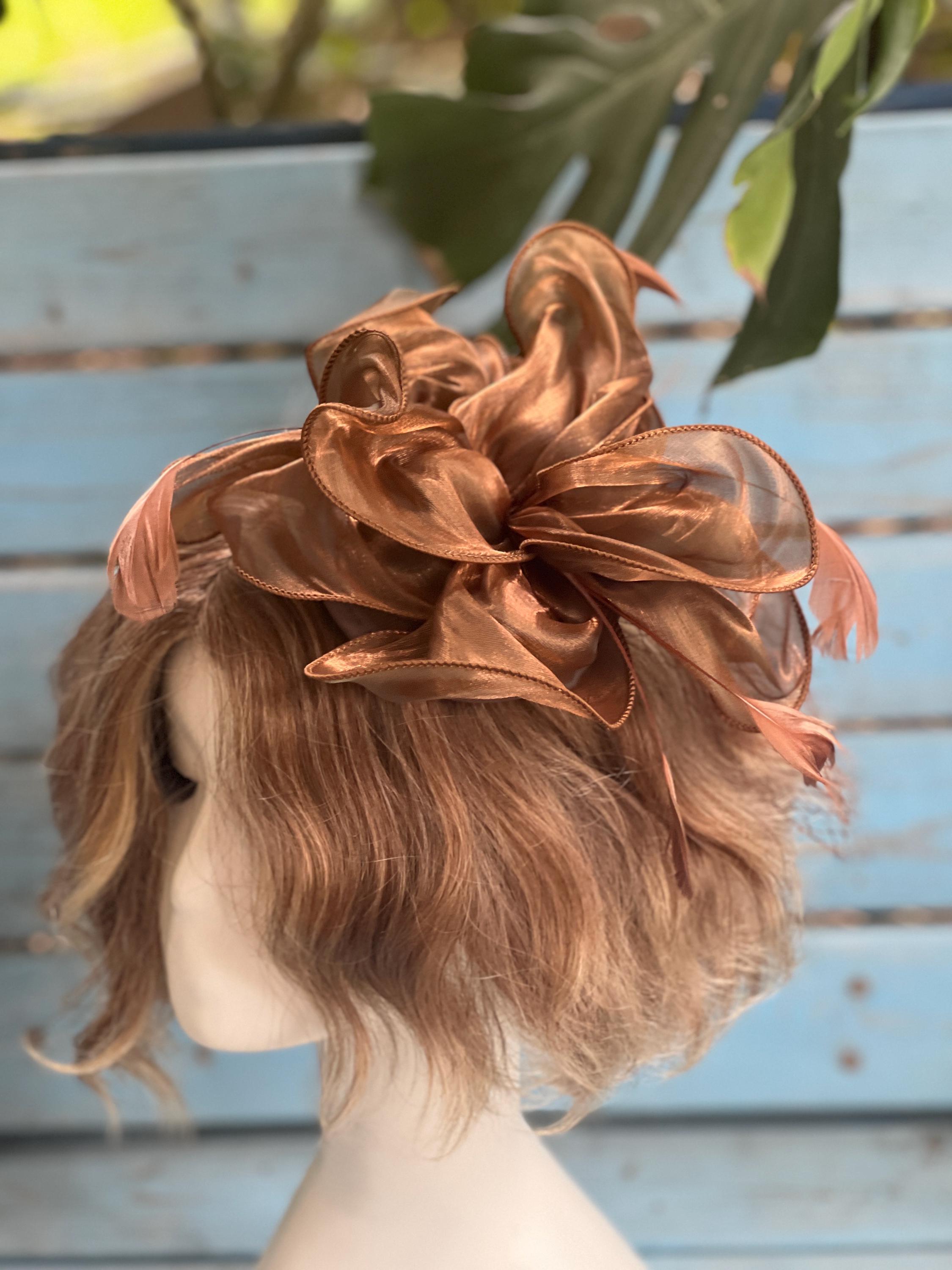 NEW Mocha Brown Satin & Feathers Fascinator Hat For tea Parties horse Derby kentucky derby hat fascinator beige champagne satin with  main image 2