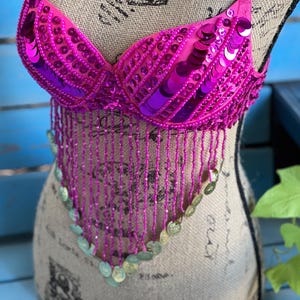 PINK bra Handmade Sequin  Beaded Belly Dance Bra – Festival, Performance, and Costume Wear