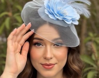 Kentucky Derby Hat Fascinator Light Baby Blue Sinamay  display picture 1