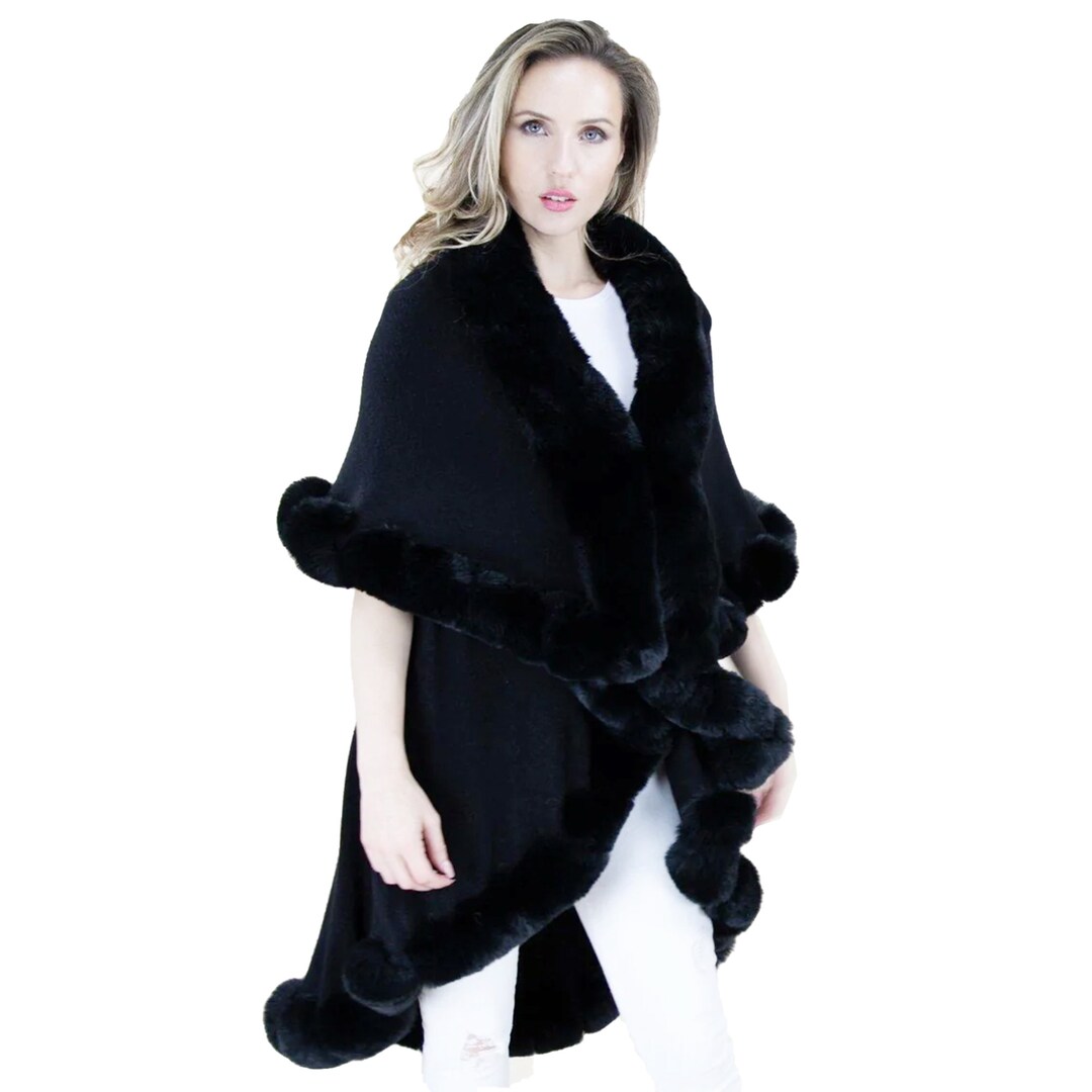 Luxury Fringe Cape with Fur Trim