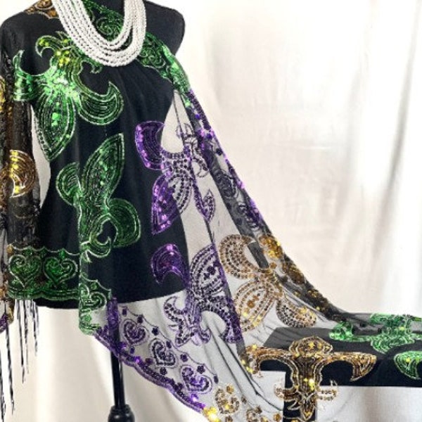 Colorful Mardi Gras Bling Scarf Elegant Midnight Shimmer Lightweight Wrap for Evening Elegance and Daytime Sophistication | SOL24A319