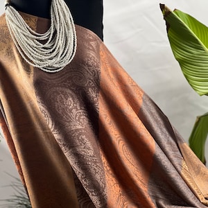 Orange Color Block Pashmina Scarf Wedding Shawl Elegant Reversible Shawl Wrap Luxury Multi-Tone Soft Scarf Fringe Formal Casual Wear