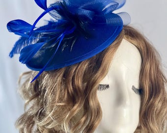 Royal Blue Feather Fascinator: Kentucky Derby Tea Party Hat  display picture 2