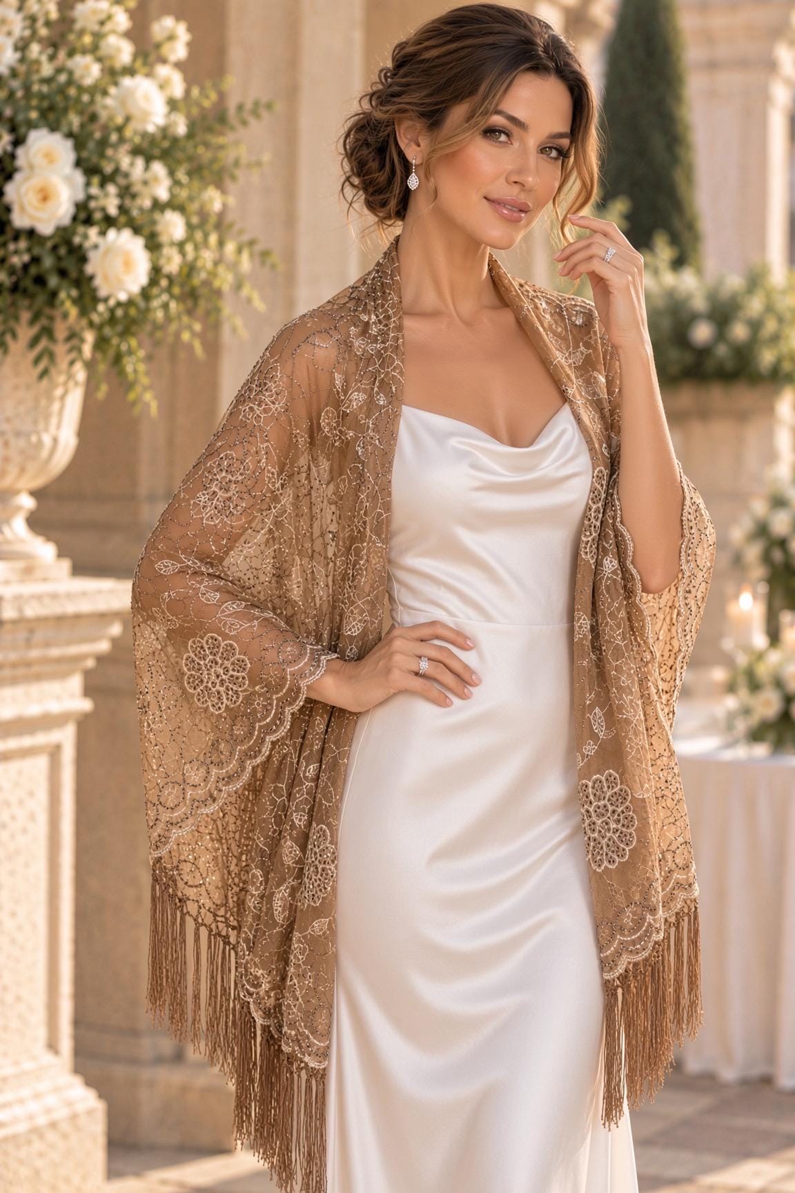 brown shawl for dress Wedding Fur wrap