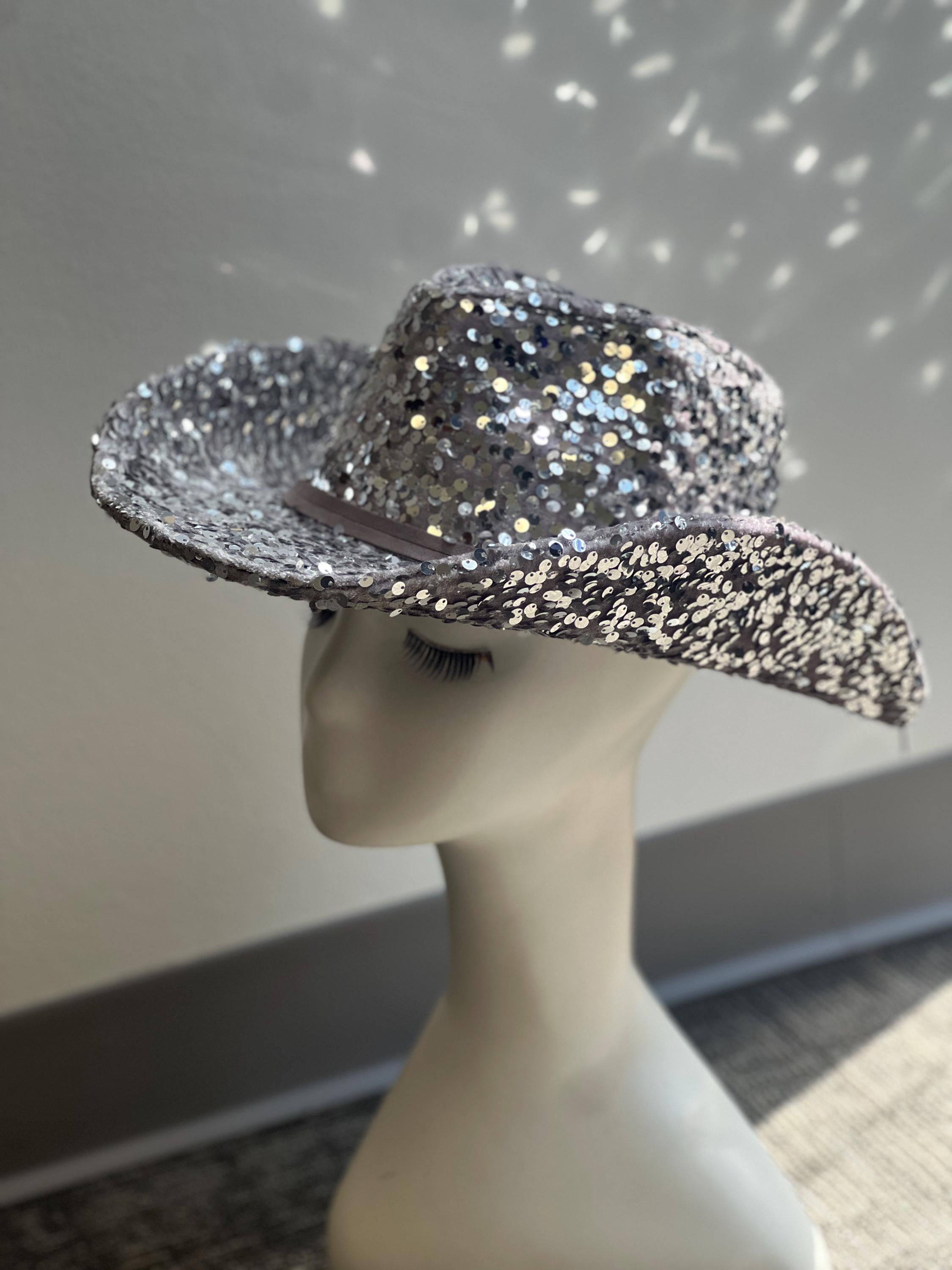 Silver Sequin Cowboy Hat: Unisex Disco Western Glam 