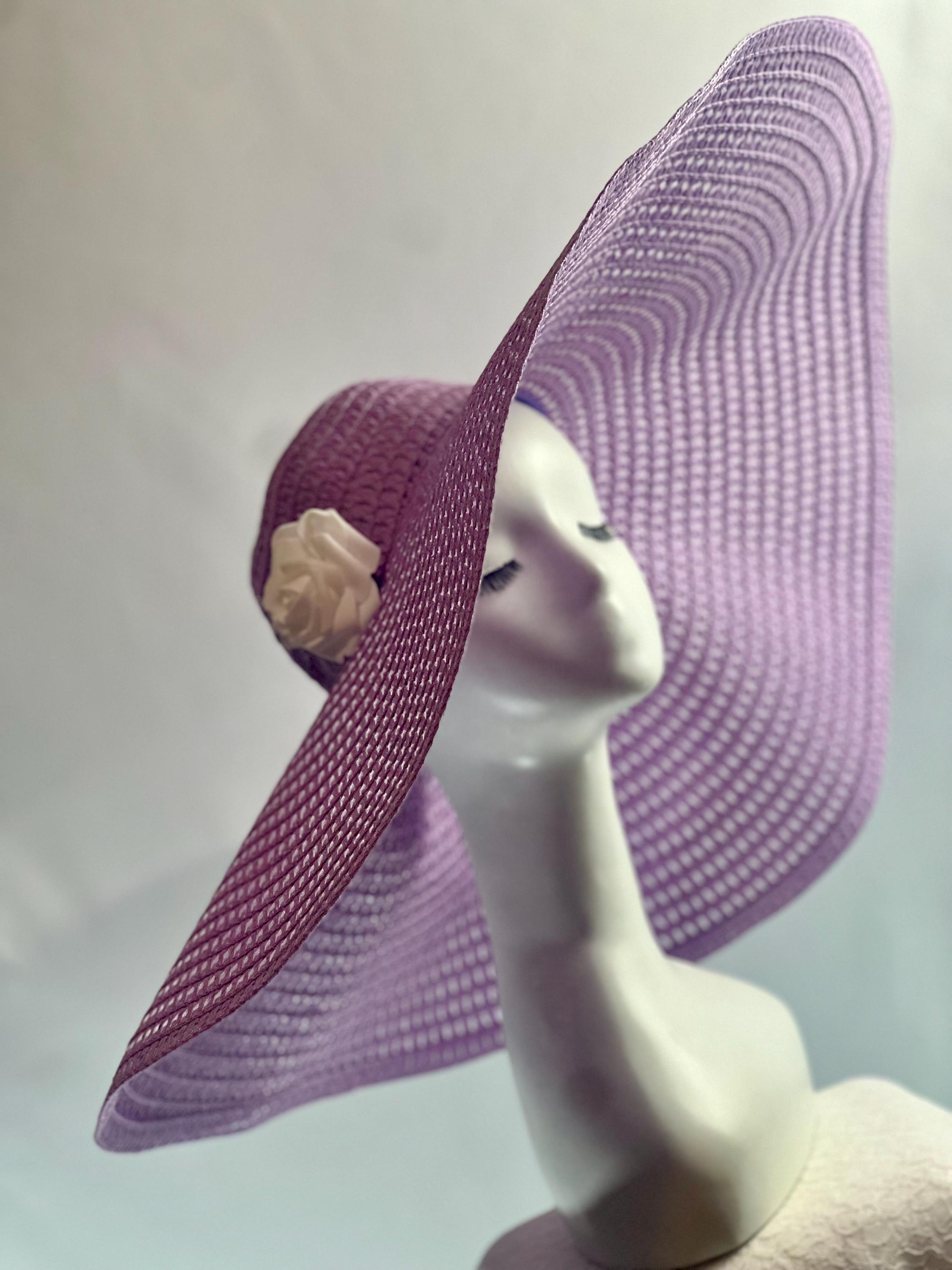 Purple Raffia Sun Hat: Wide Brim, Floral Accent, Travel  display picture 3