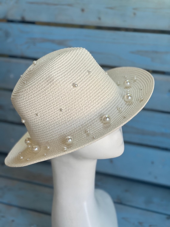 Pearl Bucket Hat – Elegant Straw Sun Hat With Faux Pearls - Etsy display picture 1