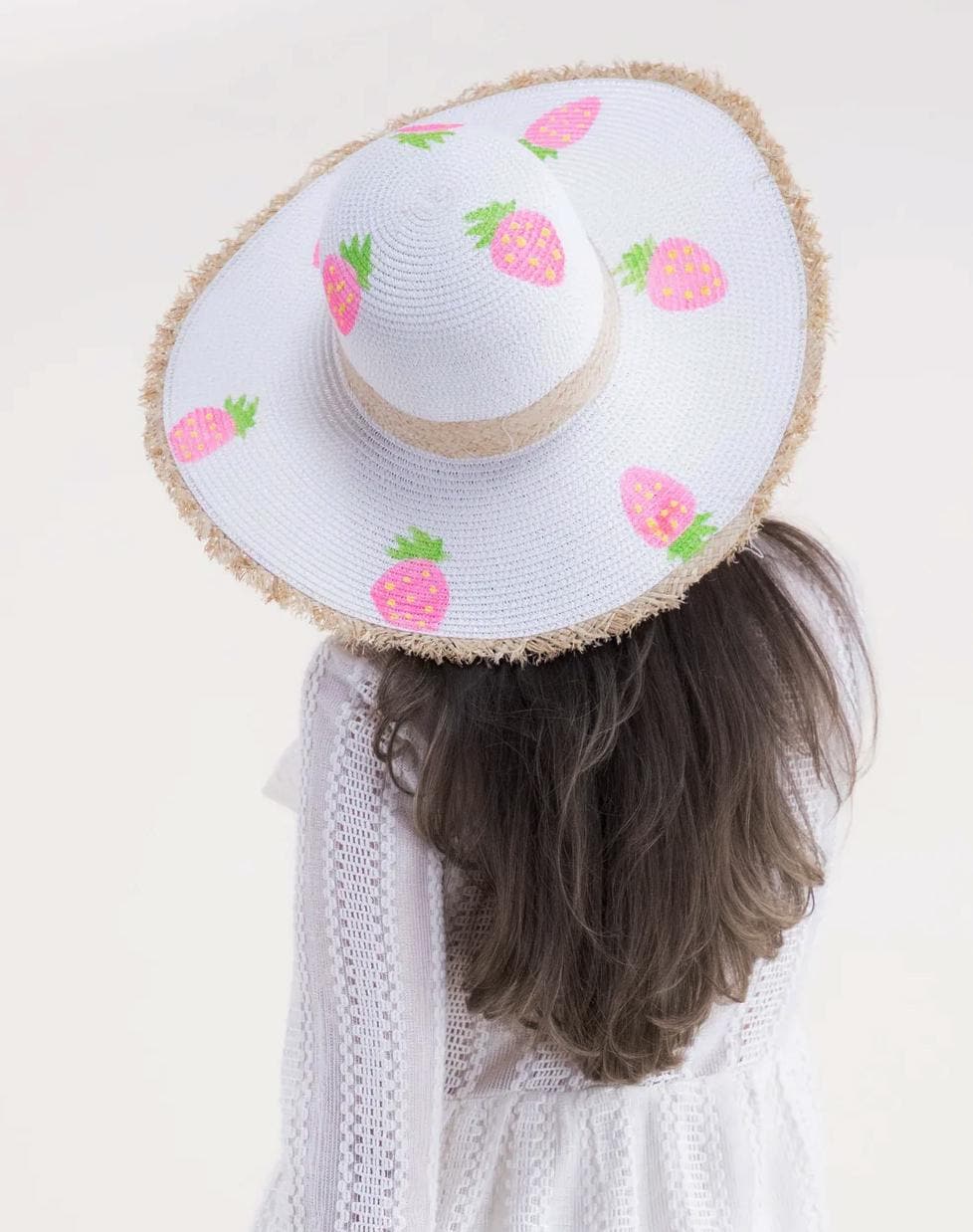 Strawberry Print Straw Sun Hat: Frayed Edge Beach Hat - Etsy