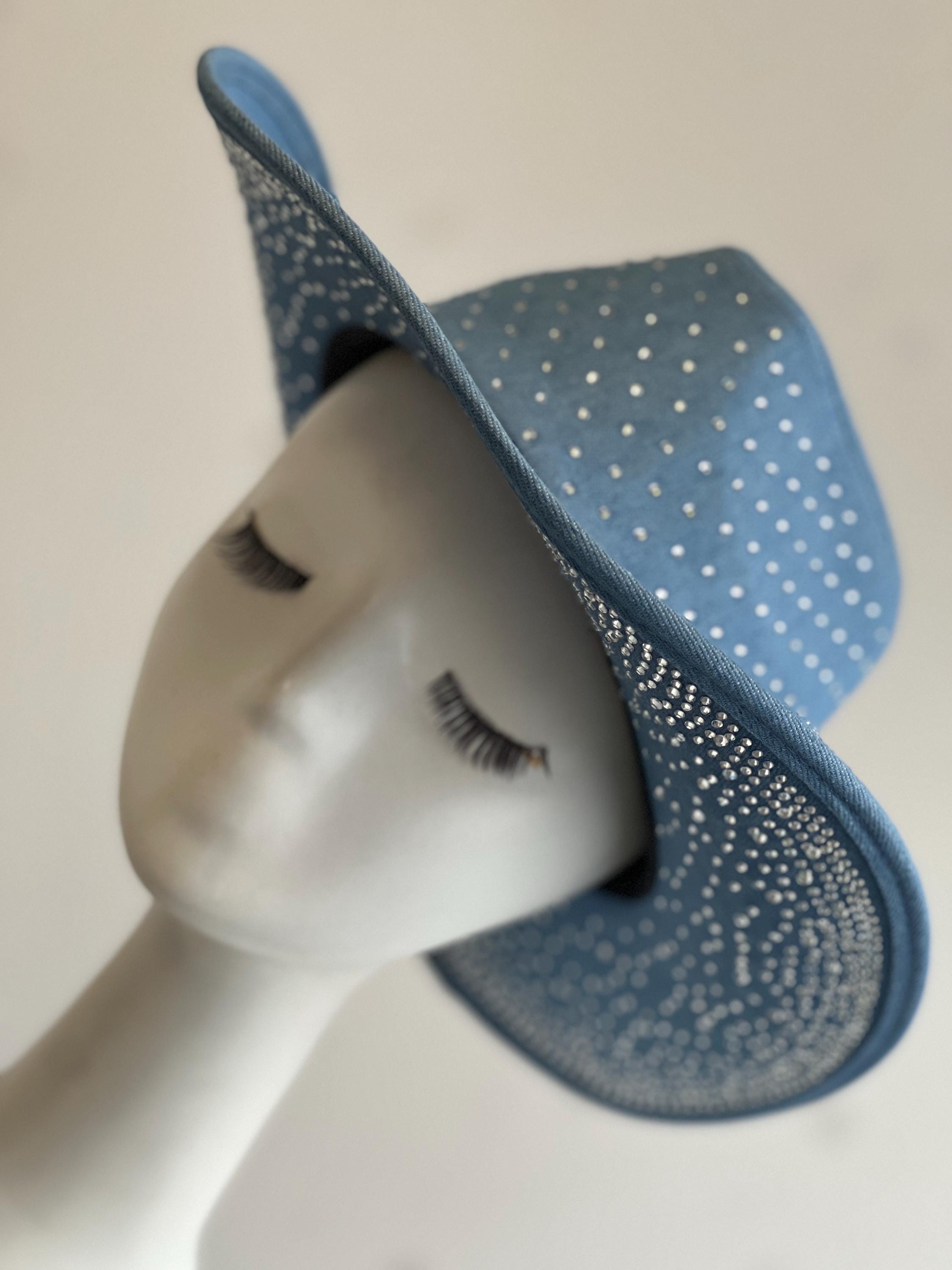 Blue Rhinestone Western Denim Hat | Sparkly Cowgirl Wide 