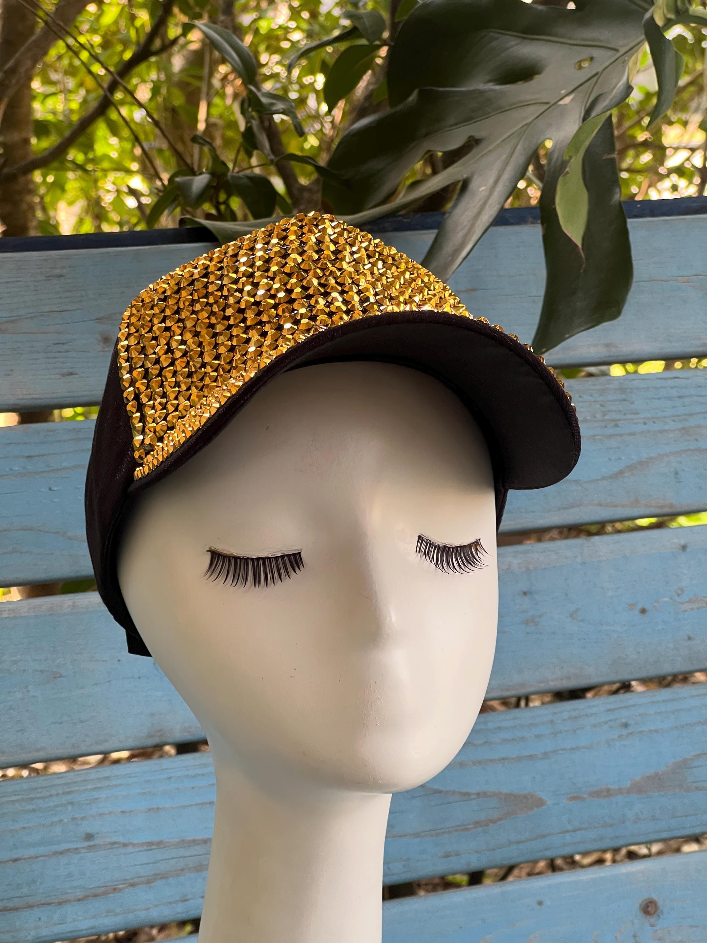 Gold Rhinestone Baseball Cap: Unisex Sparkly Bling Festival 