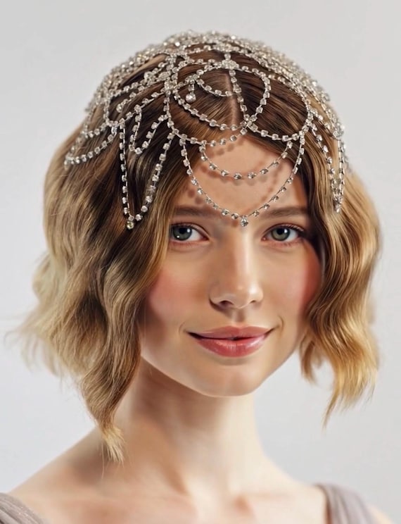 Silver Headpiece Art Deco Crystal Headpiece: 1920s Flapper  display picture 2