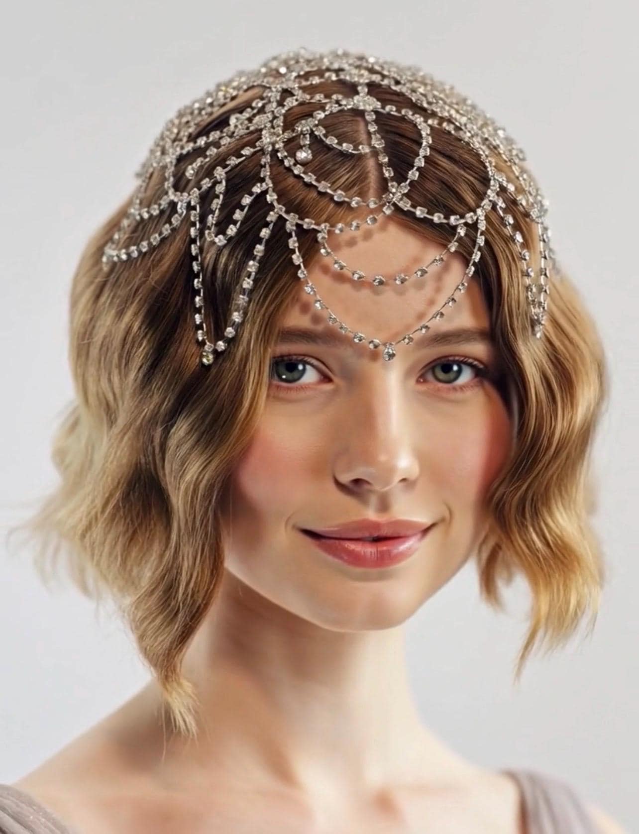Silver Headpiece Art Deco Crystal Headpiece: 1920s Flapper  display picture 2