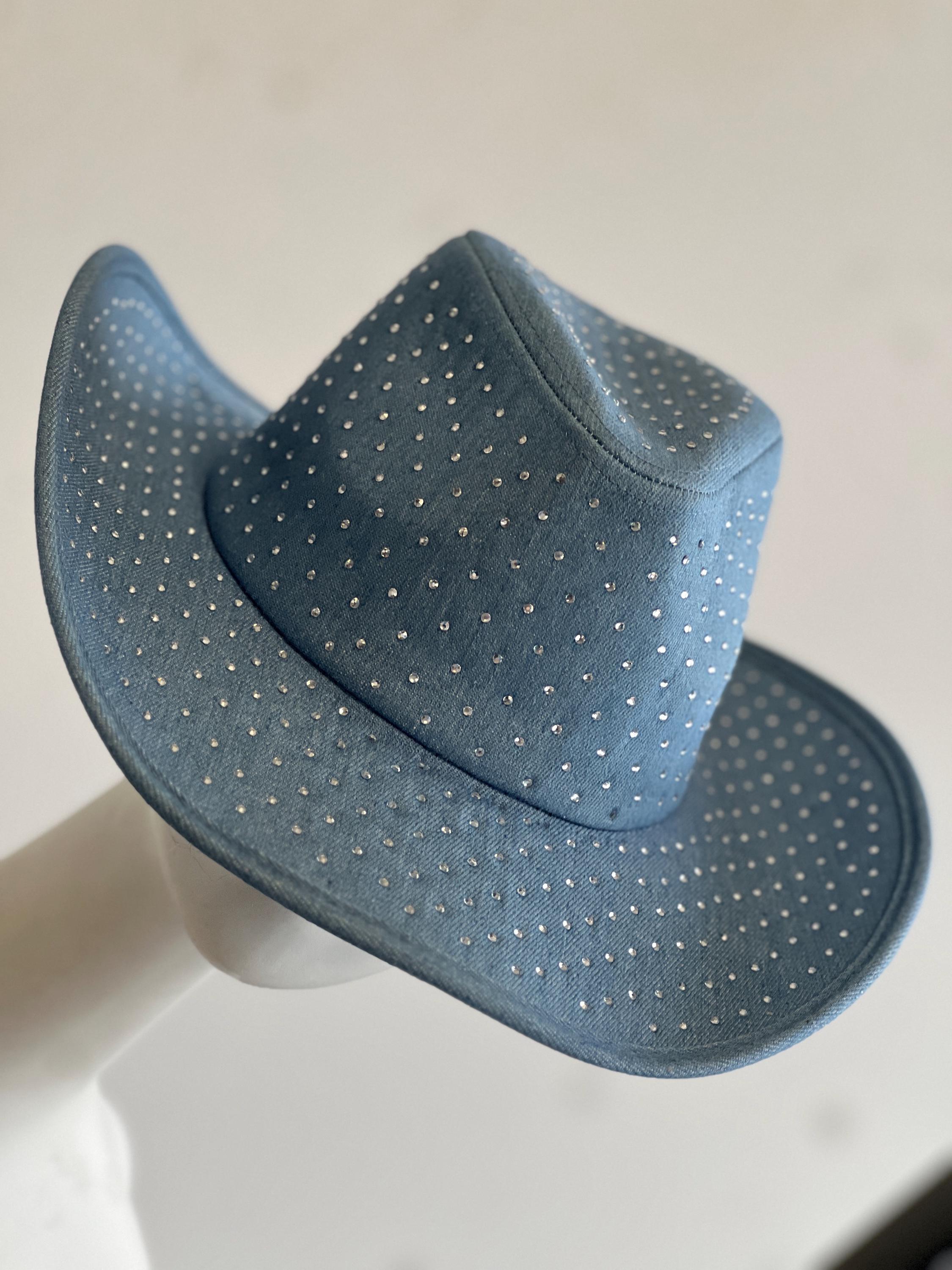 Blue Rhinestone Western Denim Hat | Sparkly Cowgirl Wide  display picture 2