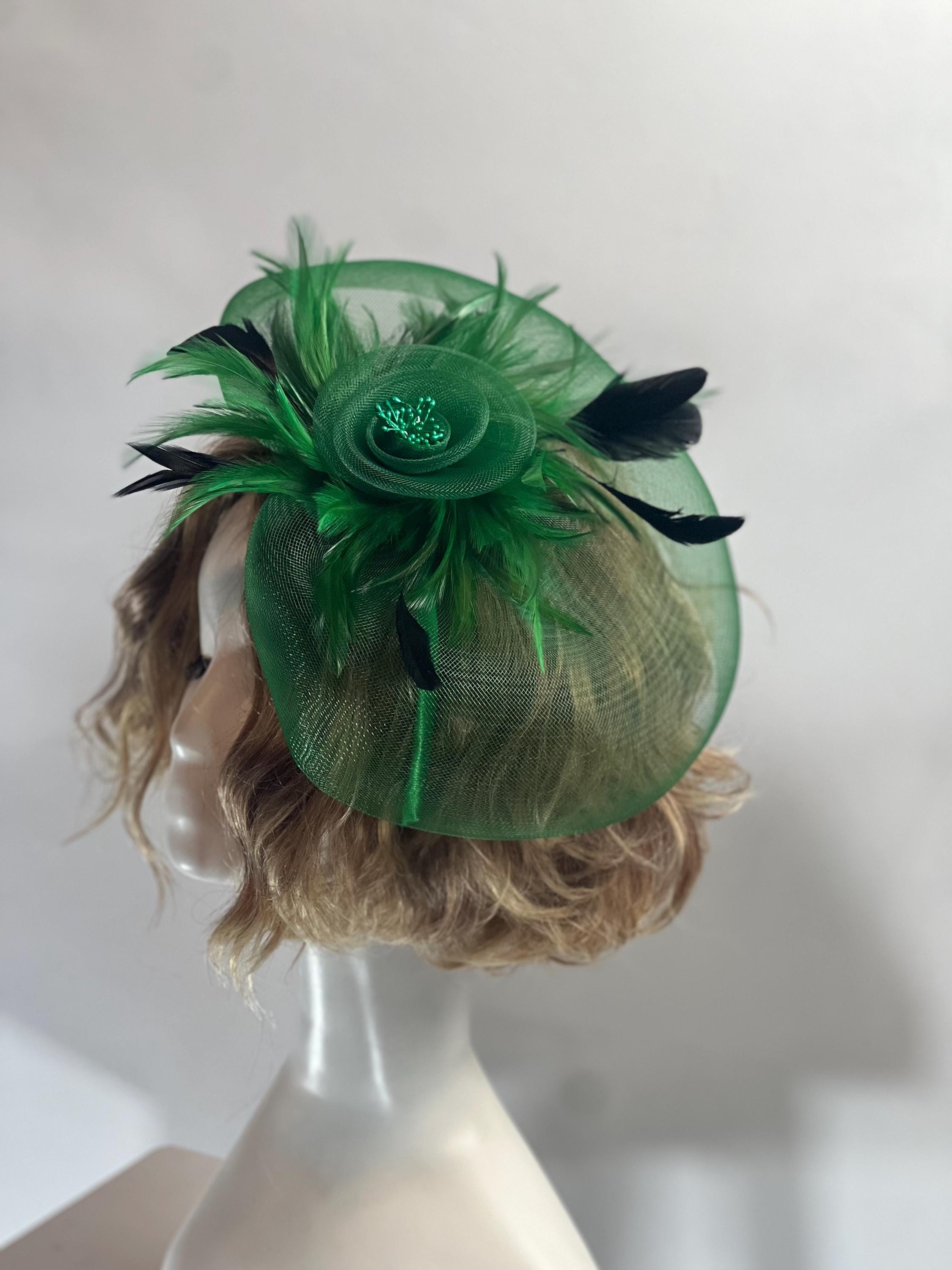 New Green Flower Feather Fascinator Derby Hat Tea Garden Party Race Day Headwear Oversized Kentucky Derby fascinator handcrafted with silk  main image 4