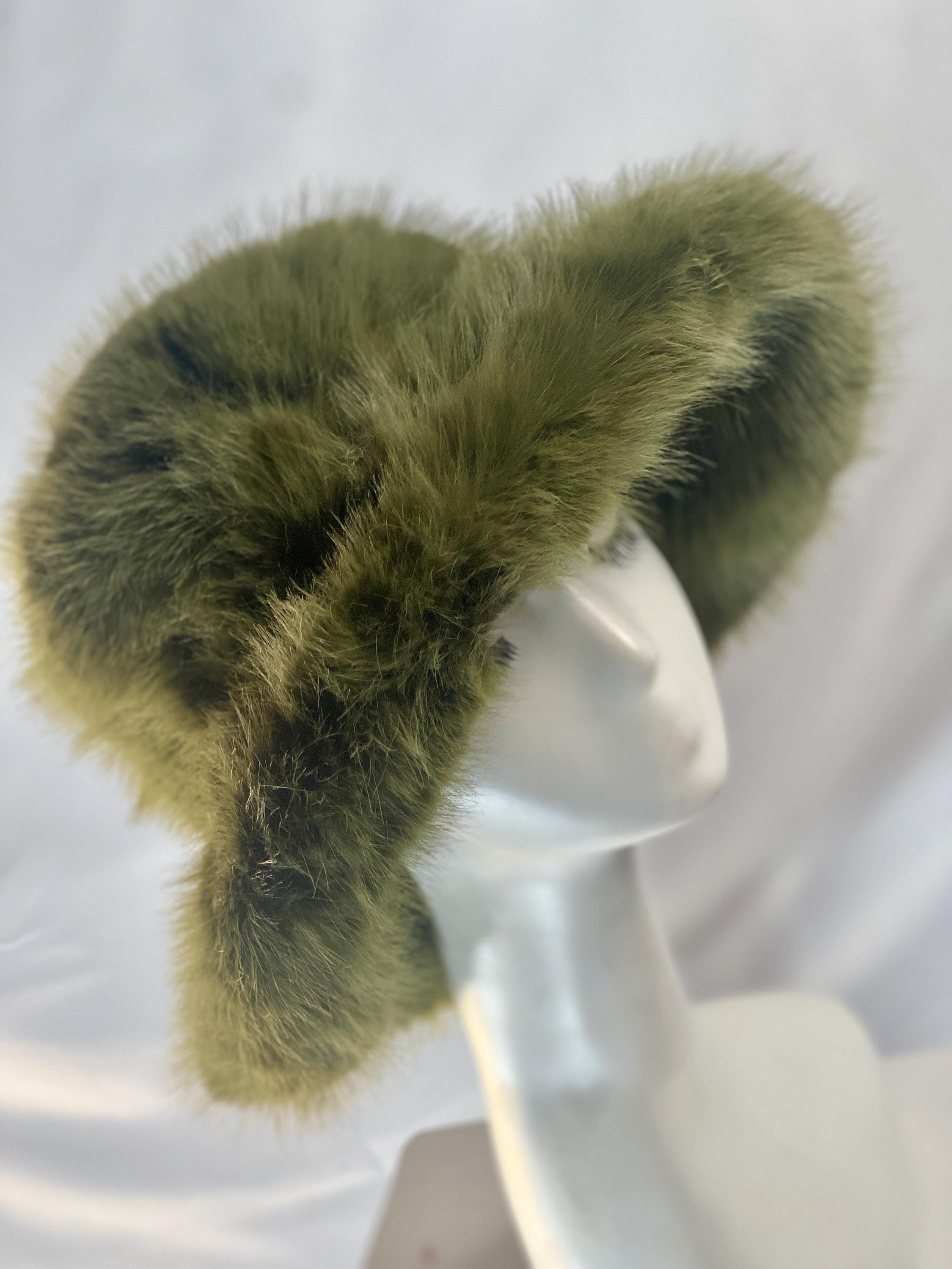 Olive Green Faux Fur Bucket Hat: Elegant Winter Fashion - Etsy display picture 3