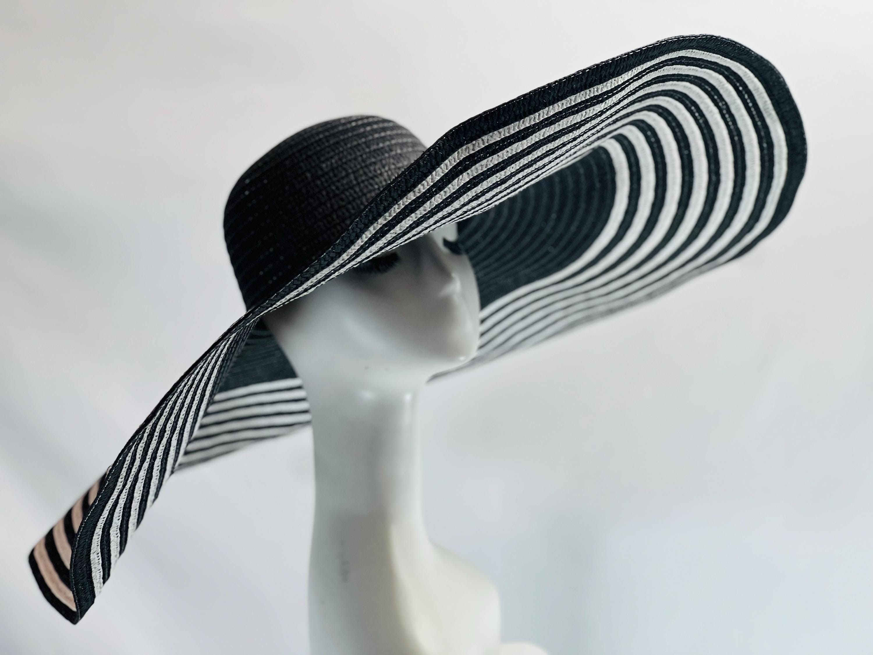 Striped Wide Brim Sun Hat: Oversized Resort Wear - Etsy display picture 1