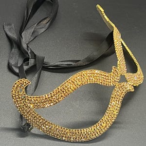 Gold Elegant Rhinestone Masquerade Mask – Sparkling Crystal Venetian Mask Mardi Gras Mask