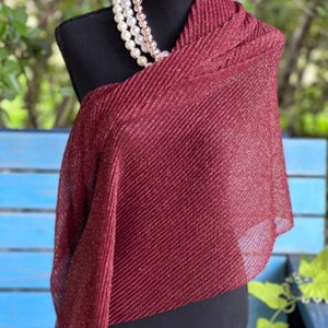 Burgundy Pleated Shawl: Elegant Ruby Red Scarf, Lightweight Warp