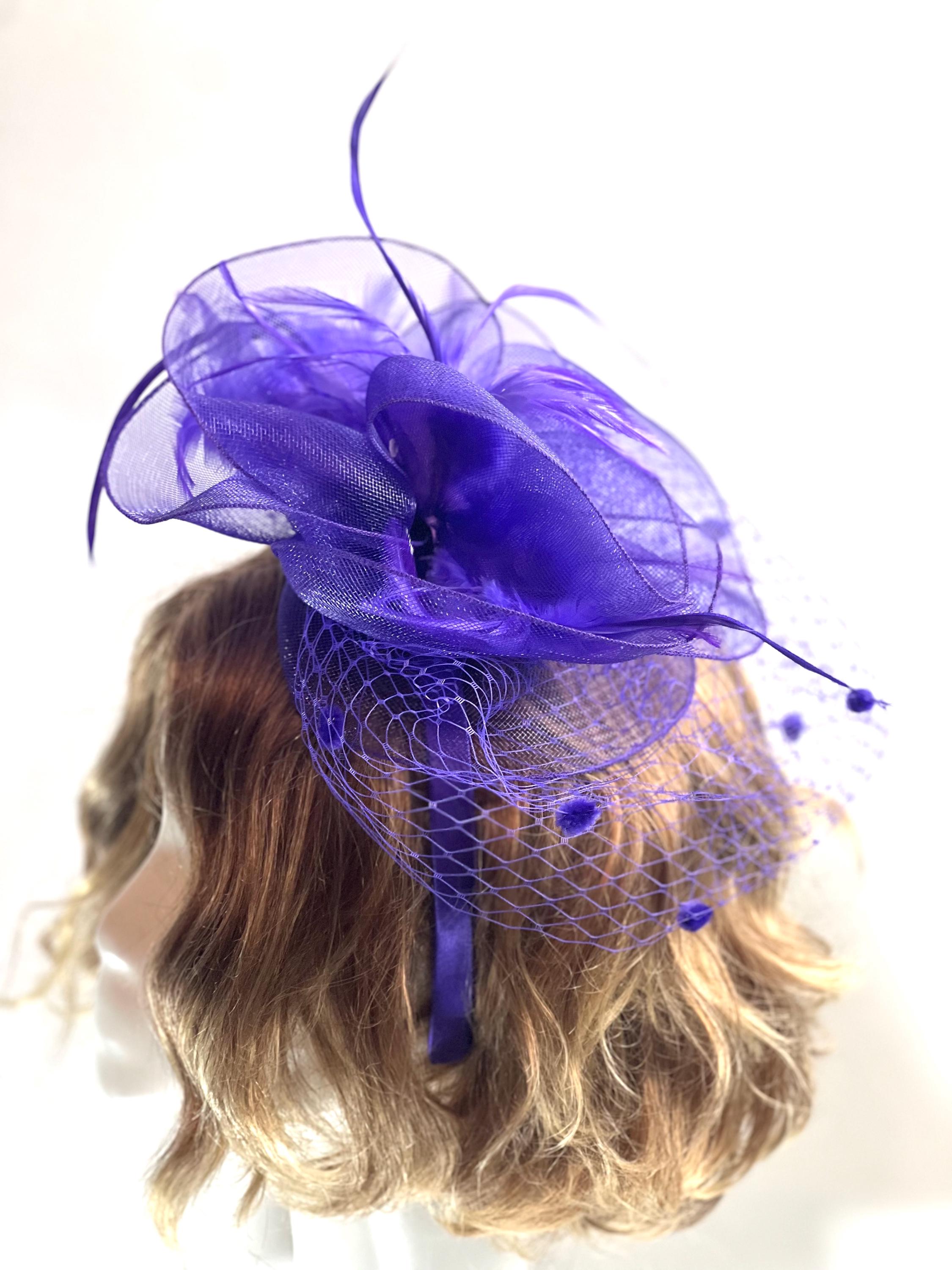 Purple, feather fascinator Hair piece for Derby, Church, Parties (010) Purple Feather Fascinator: Kentucky Derby Tea Party Headband  main image 3
