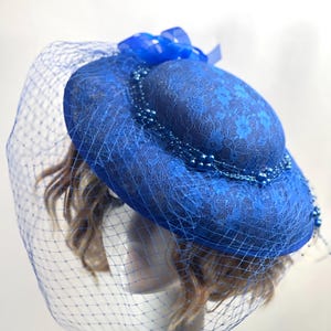 Royal Blue Tea Hat Derby Hat Elegant Royal Blue Fascinator Hat Perfect for Derby Day and Special Occasions