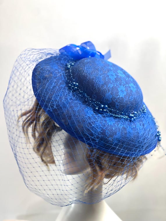 Royal Blue Fascinator Hat: Elegant Derby Tea Party Headpiece 