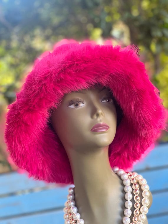 Fuchsia Pink Faux Fur Bucket Hat: Elegant Winter Fashion - Etsy display picture 2