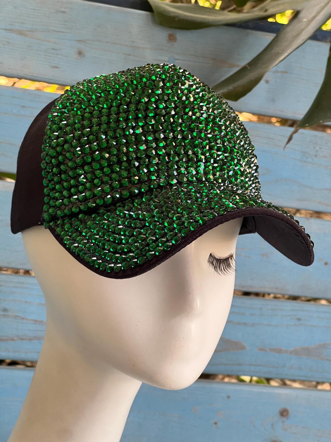 Customed Black & Green Rhinestone and Gem Hat Captain Hat Iridescent Rhinestones | Masquerade Store main image 4