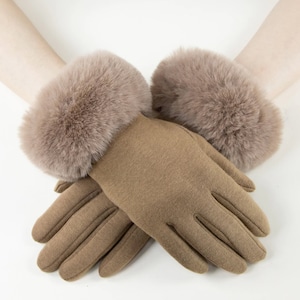 Camel Touchscreen Gloves: Faux Fur Cuff, Warm Winter Gloves