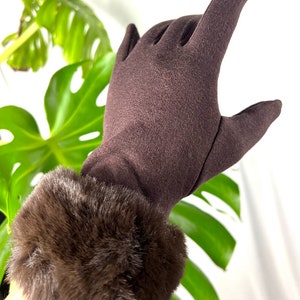 BROWN Gloves - Faux Fur Cuff Finger Gloves with Touch Screen Function