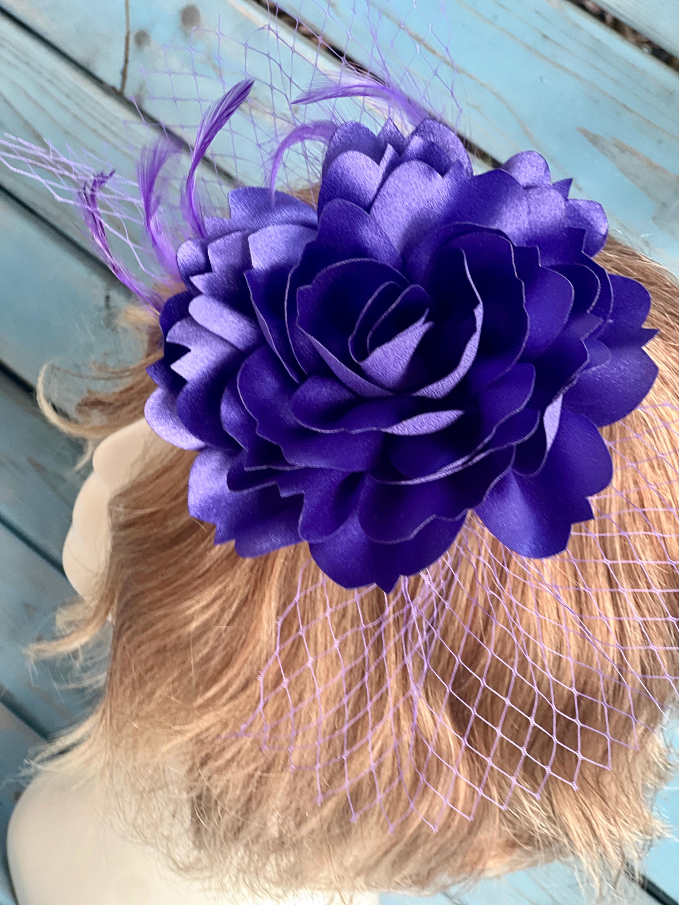 Royal Purple Floral Fascinator: Handmade Satin Flower  display picture 3